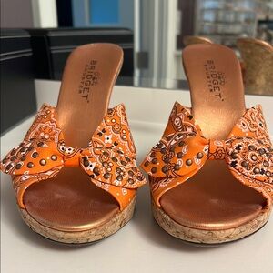 Bridget Shuster Orange bandanna Mules with Perforated Design